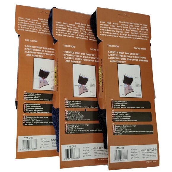 Men Lamb Wool Crew Socks, Thermal Warm Boots Winter Socks Marled, 3-PACK NEW - Picture 2 of 2